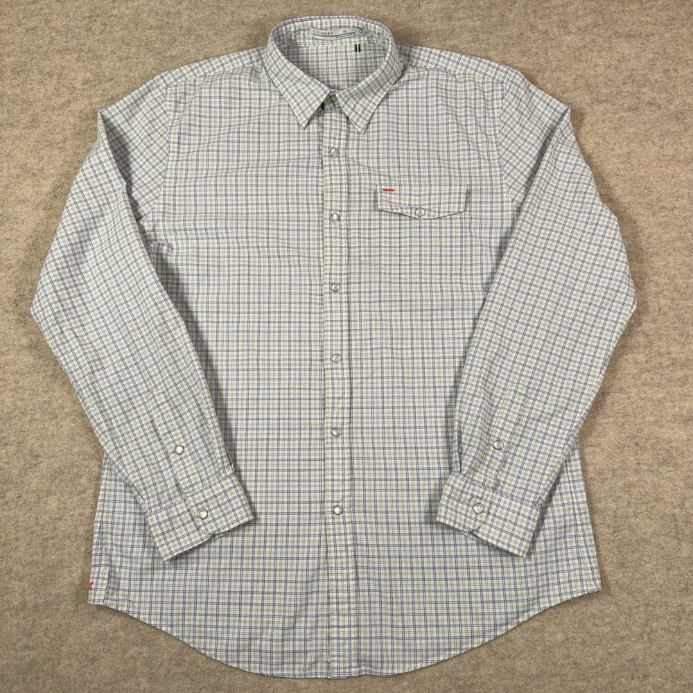 Criquet Pearl Snap Shirt Long Sleeve Mens XL Green Blue Plaid Lightweight